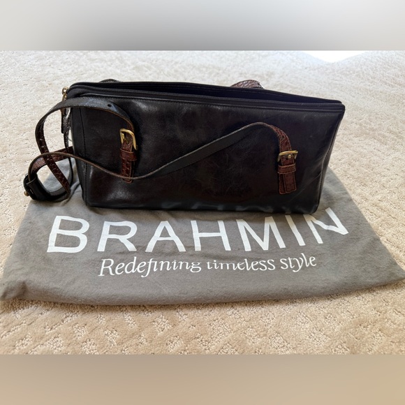 Brahmin Black Crossbody Bag with Gold Accents - Picture 2 of 3